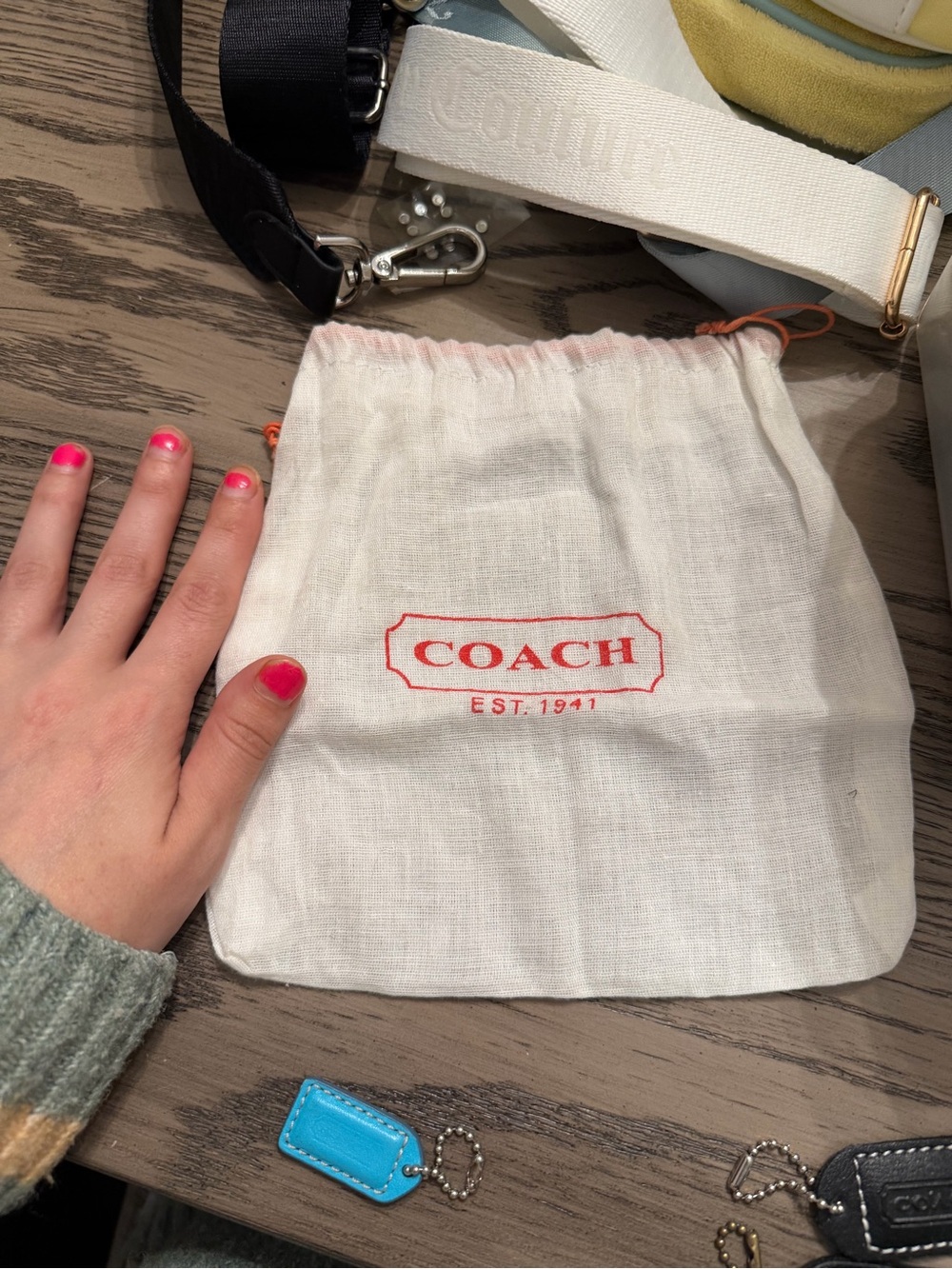 Coach White Drawstring Dust Bag with Red Logo